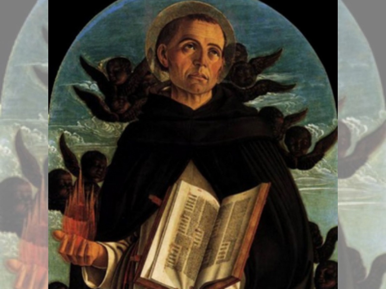 imagem do São Galdino olhando para o céu e com a Bíblia aberta em sua mão