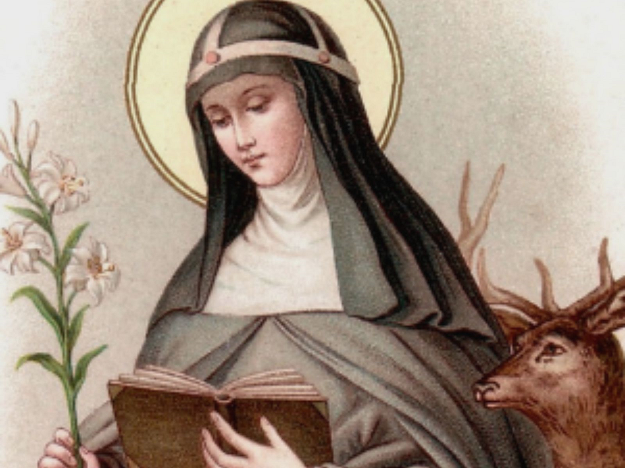 imagem de Santa Brígida lendo a Bíblia