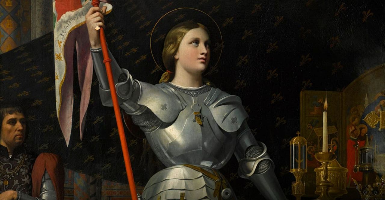 imagem de Santa Joana d'Arc segurando um estandarte