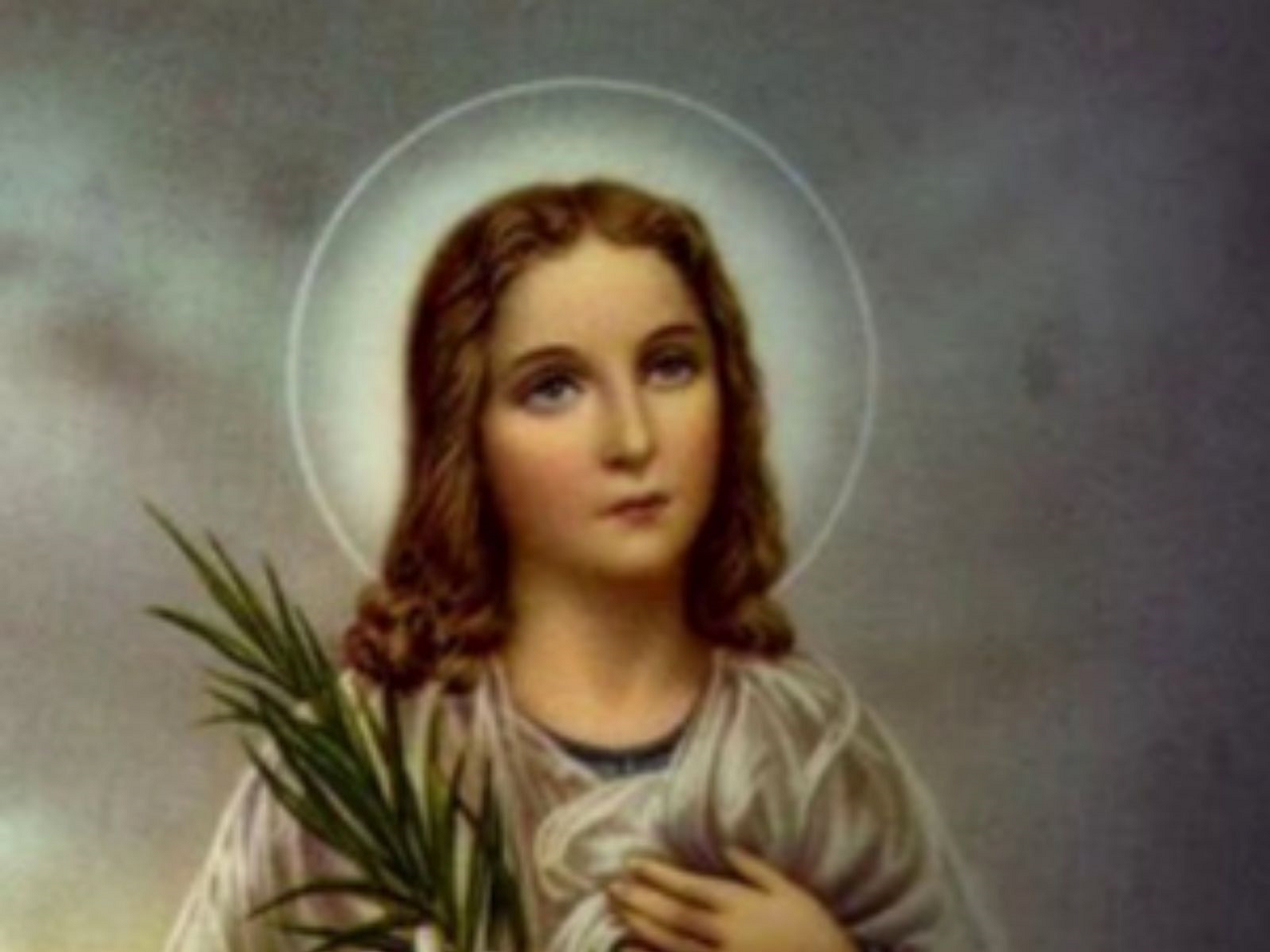 imagem de Santa Maria Goretti com a palma do martirio nas mãos