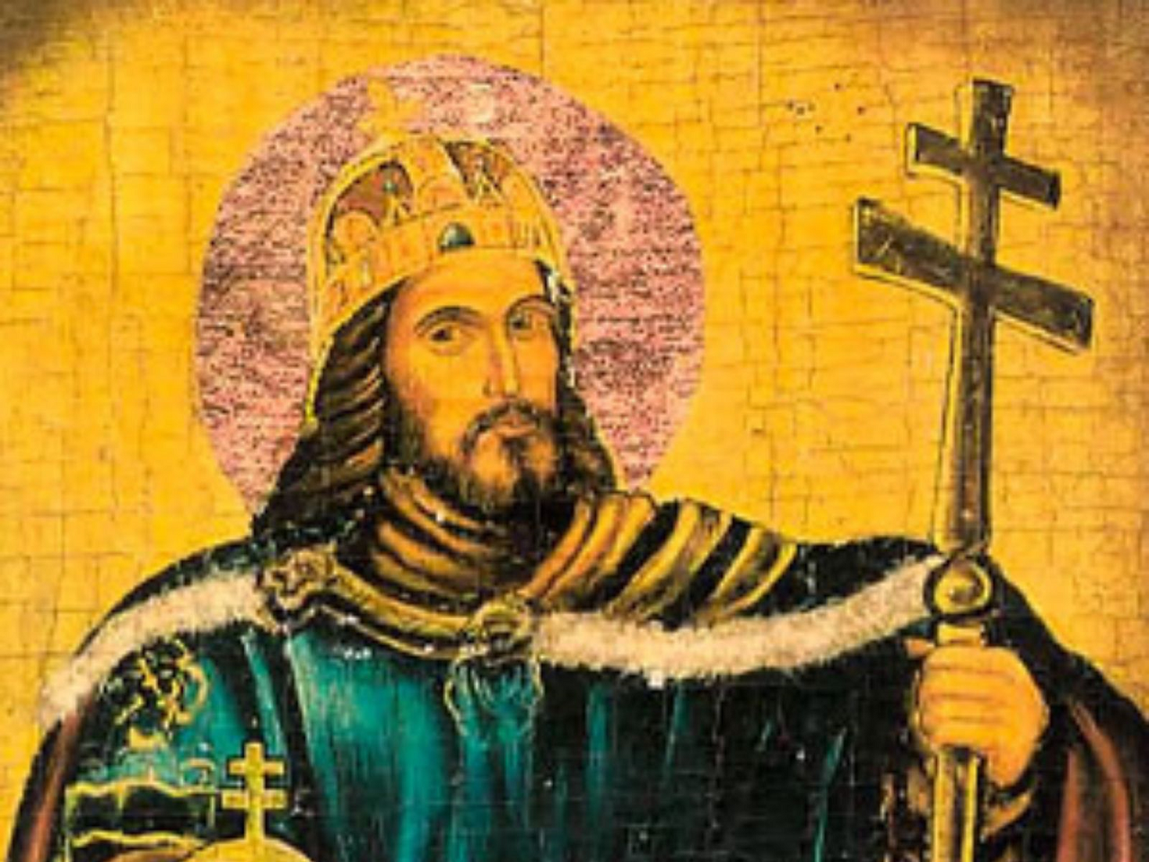 imagem de Santo Estêvão da Hungria segurando uma cruz