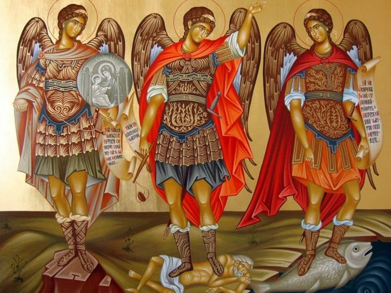 imagem dos Santos Arcanjos Miguel, Gabriel e Rafael