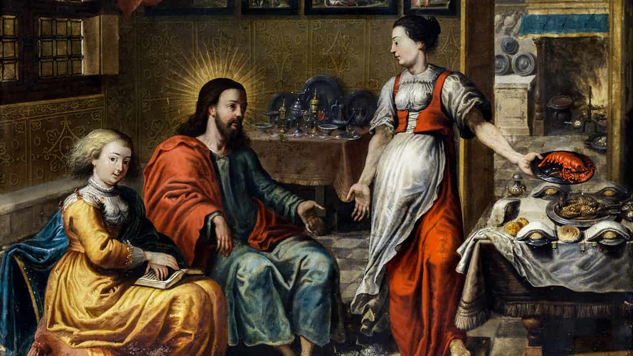 imagem dos Santos Marta, Maria e Lázaro com Jesus
