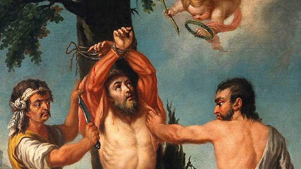 imagem de São Bartolomeu amarrado a uma árvore