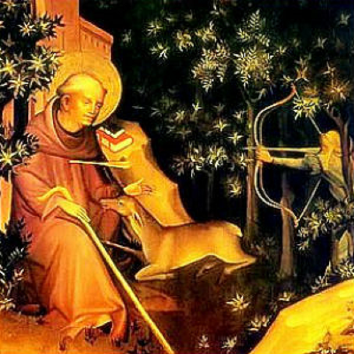 imagem de São Cesário de Arles sendo alvejado por uma flecha