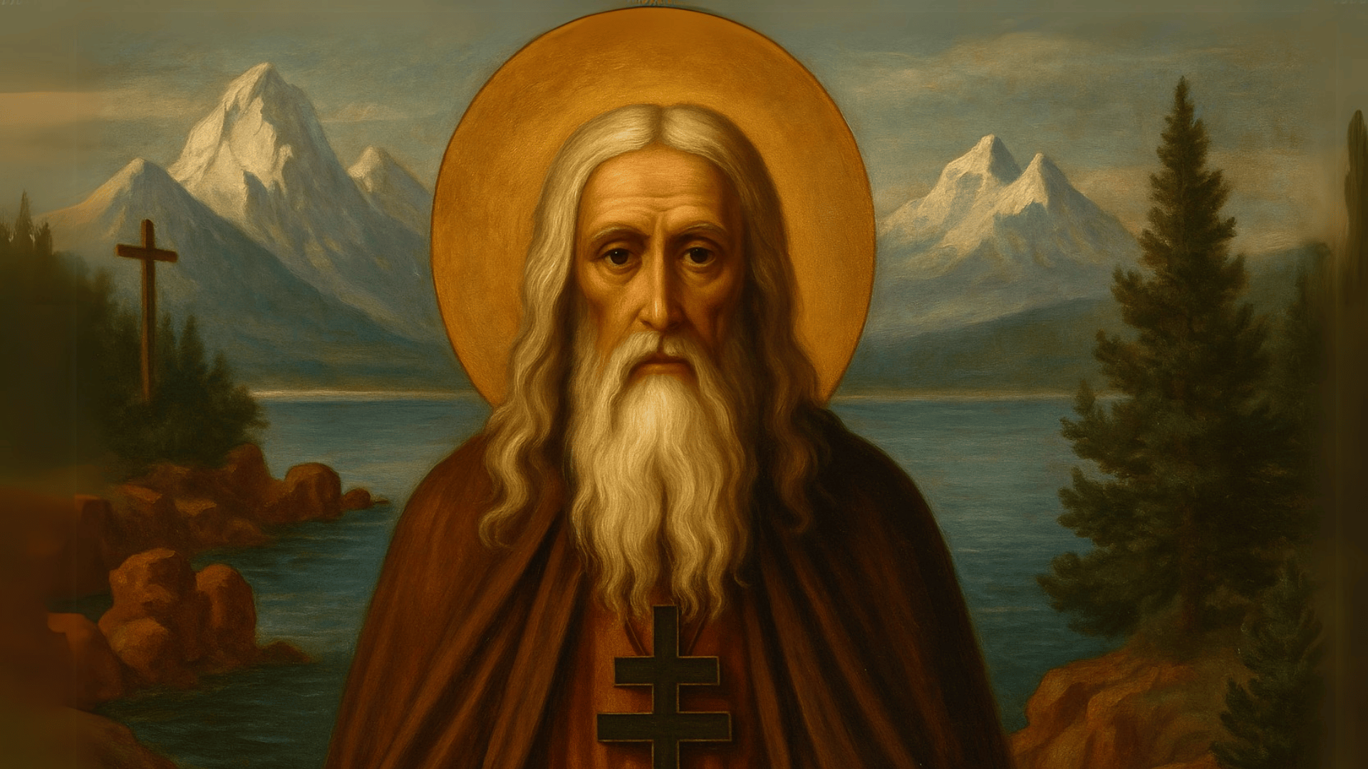 imagem do São Germano de Paris olhando para frente com a cruz em suas mãos