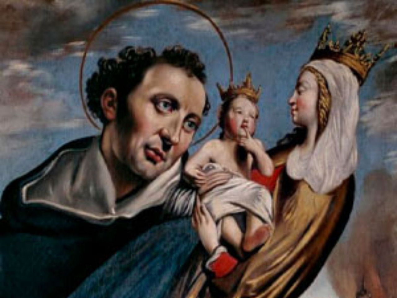 imagem de São Jacinto olhando para a Virgem Maria que segura o Menino Jesus