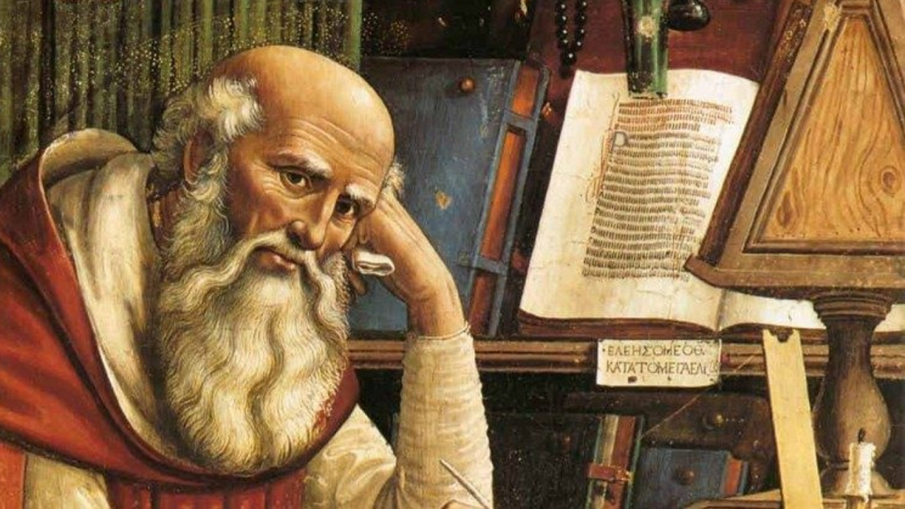 imagem de São Jerônimo com a Bíblia ao lado