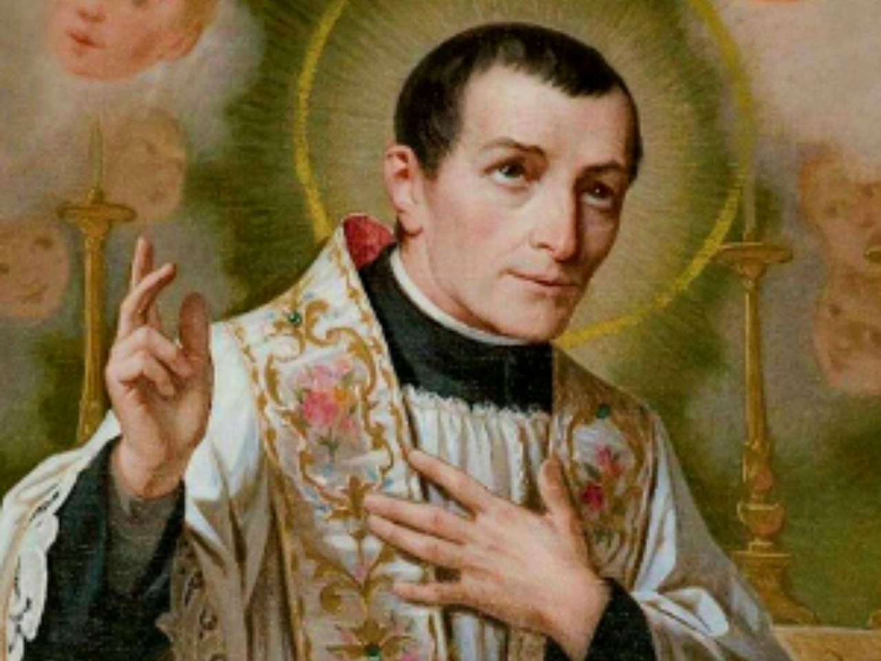 imagem de São José Cafasso com o olhar para o céu e com os dedos levantados para o céu