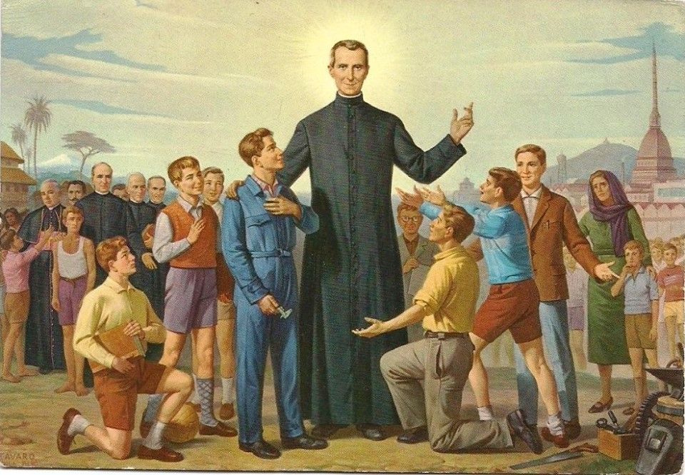 imagem de São Leonardo Murialdo em meio aos jovens